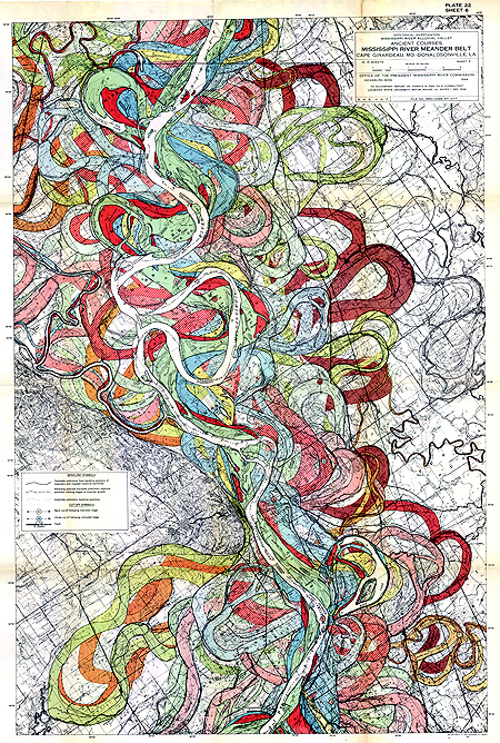 map of the ancient courses of the Mississippi river meanders ,from Harold N Fisk